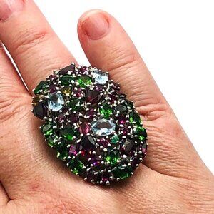 Womens Ring BIG Multi Gemstone Sterling Silver 925 Statement Size 9.25